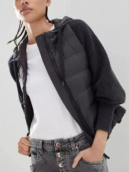 Black Ribbed-Knit Padded Vest-Jacket with Hood - Jackets