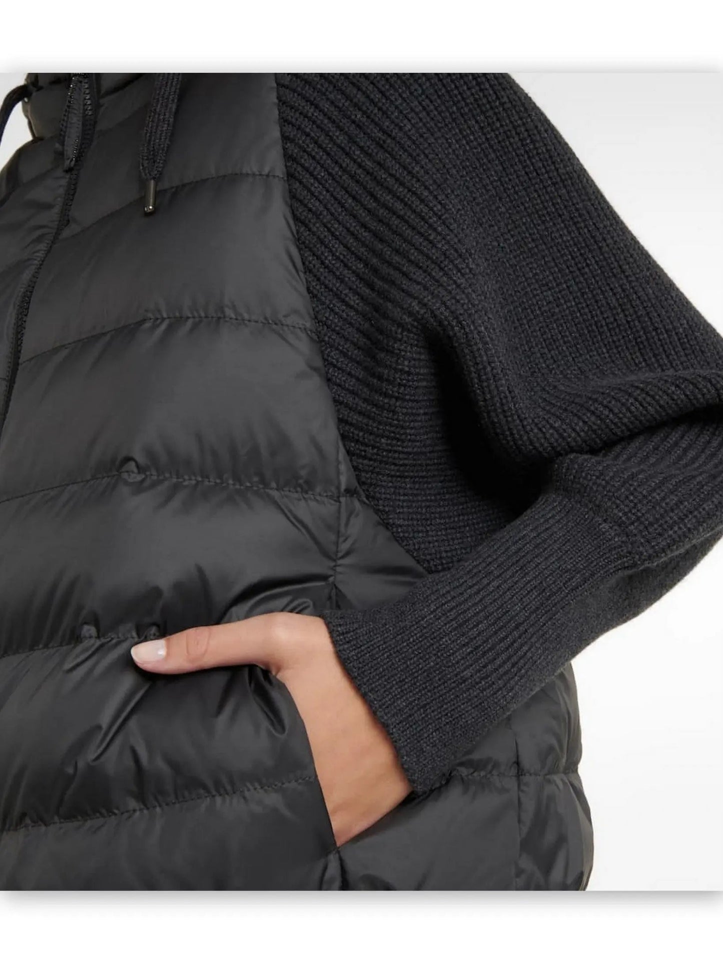 Black Ribbed-Knit Padded Vest-Jacket with Hood - Jackets