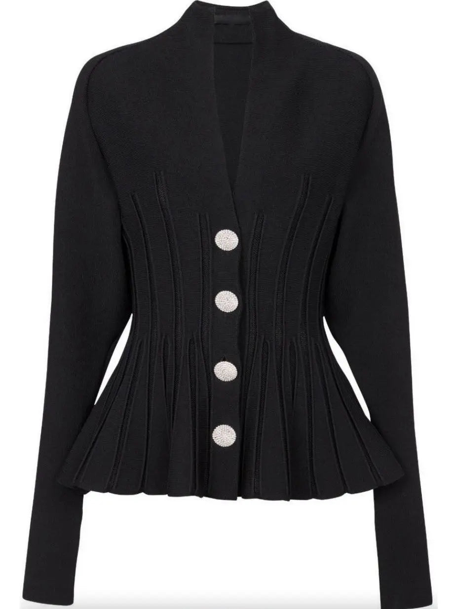 Black Ribbed Knit Peplum Cardigan - Sweaters & Knitwear