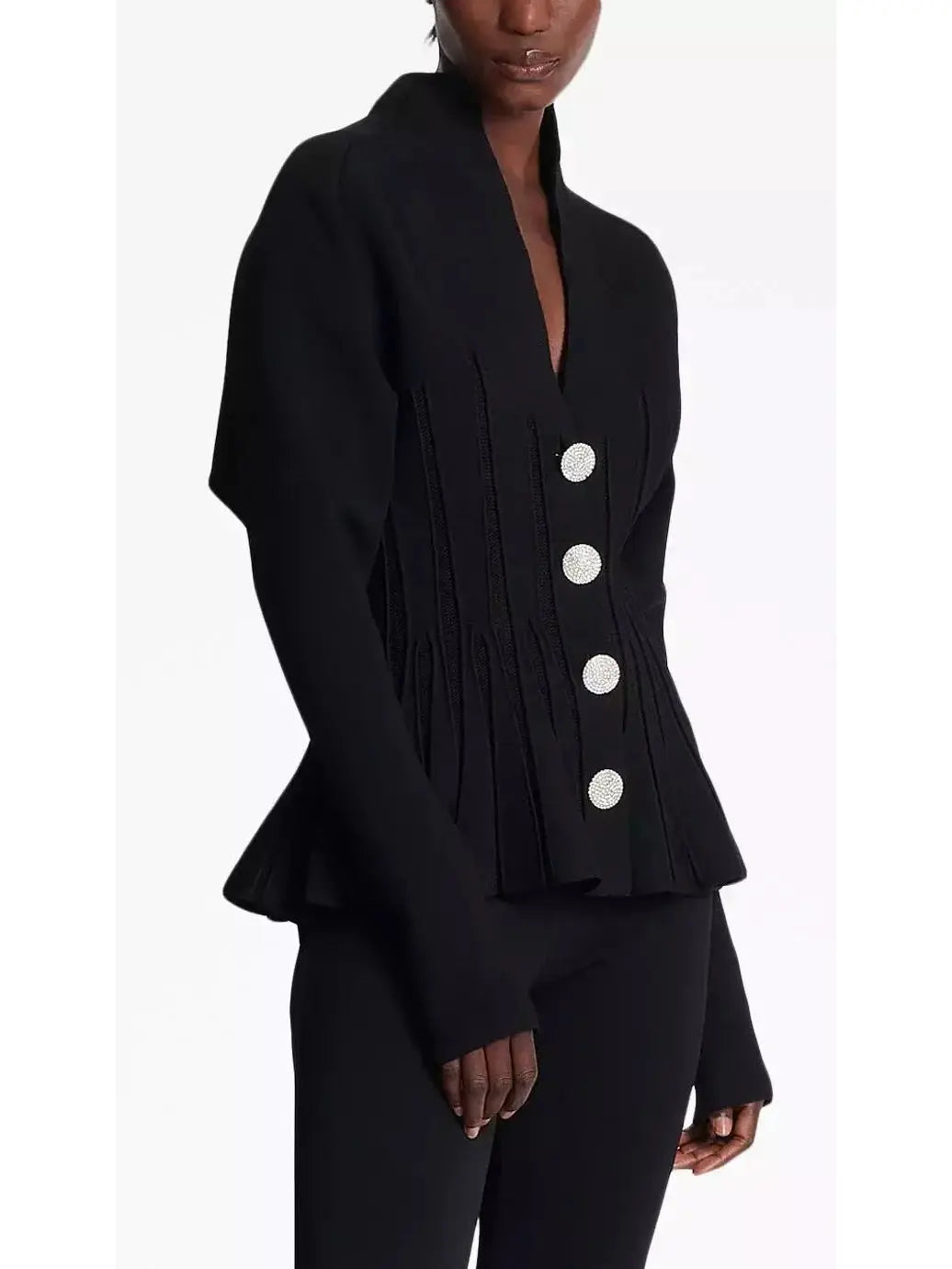 Black Ribbed Knit Peplum Cardigan - Sweaters & Knitwear