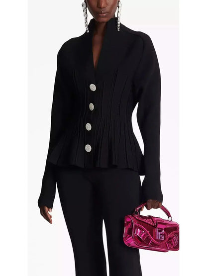 Black Ribbed Knit Peplum Cardigan - Sweaters & Knitwear