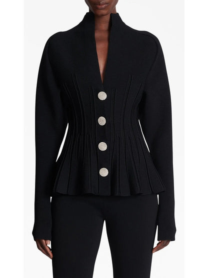 Black Ribbed Knit Peplum Cardigan - Sweaters & Knitwear