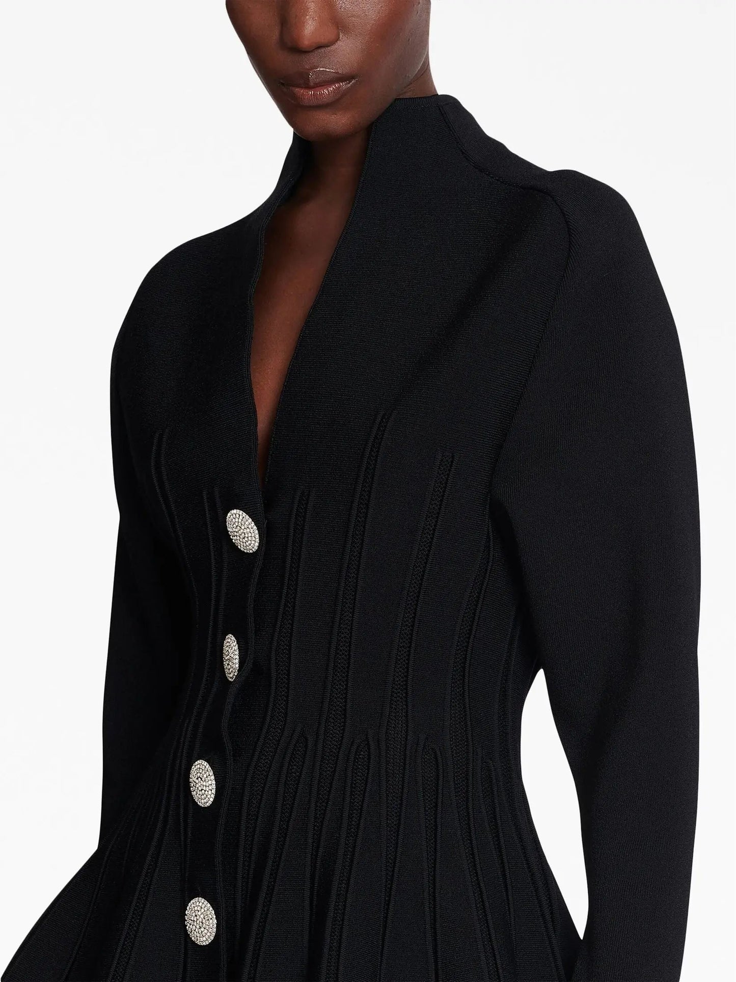 Black Ribbed Knit Peplum Cardigan - Sweaters & Knitwear