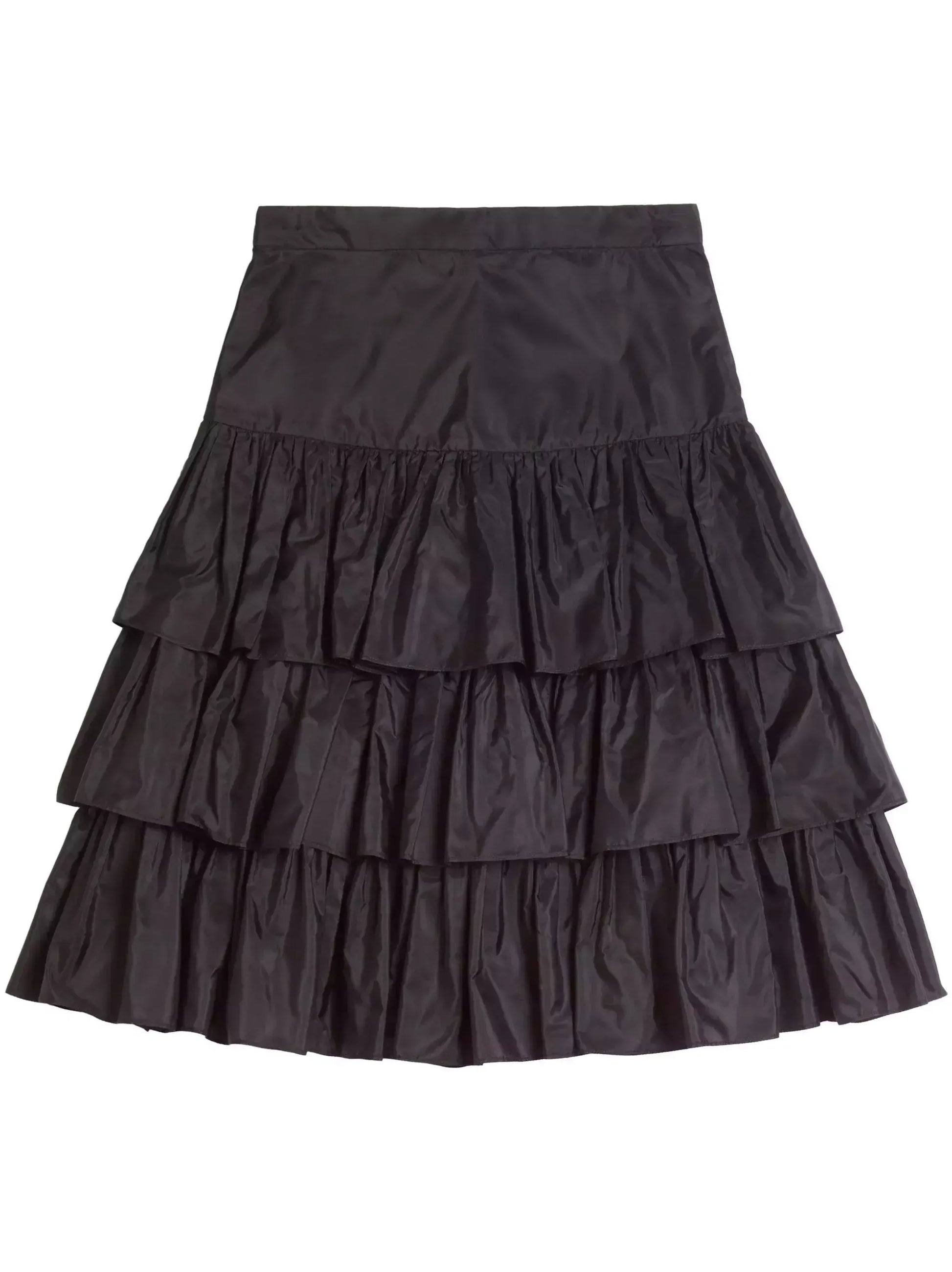 Black Ruffled Tiered Taffeta Skirt - Skirts