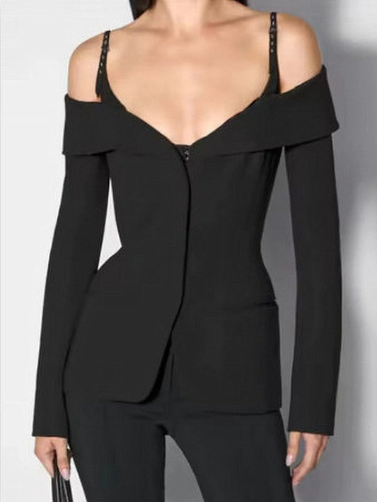 Black Sculptural Off-The-Shoulder Jacket - Small - Jackets