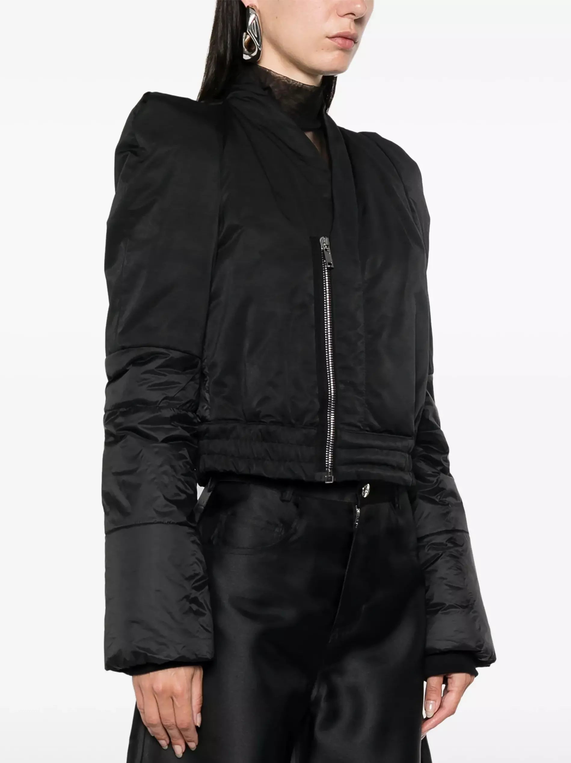 Black Sculptured Padded Bomber Jacket - Jackets