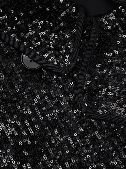 Black Sequin Double-Breasted Belted Trench Coat - Coats