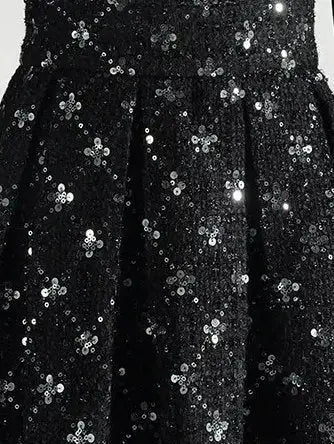 Black Sequin-Embellished Tweed Midi Skirt - Skirts