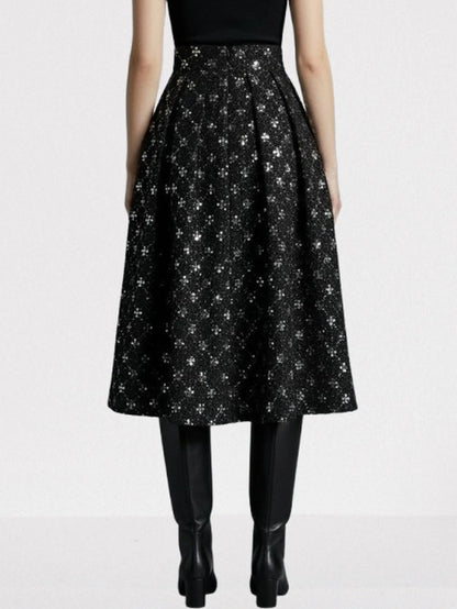 Black Sequin-Embellished Tweed Midi Skirt - Skirts