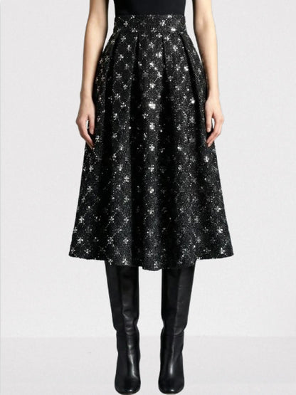 Black Sequin-Embellished Tweed Midi Skirt - S - Skirts