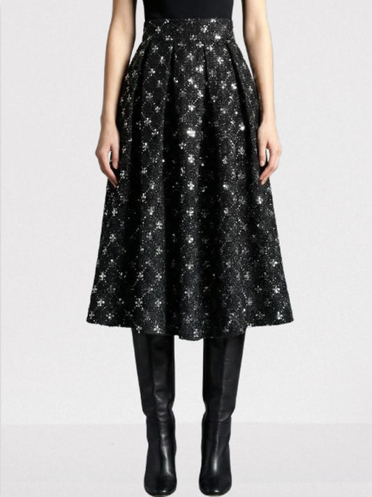 Black Sequin-Embellished Tweed Midi Skirt - S - Skirts