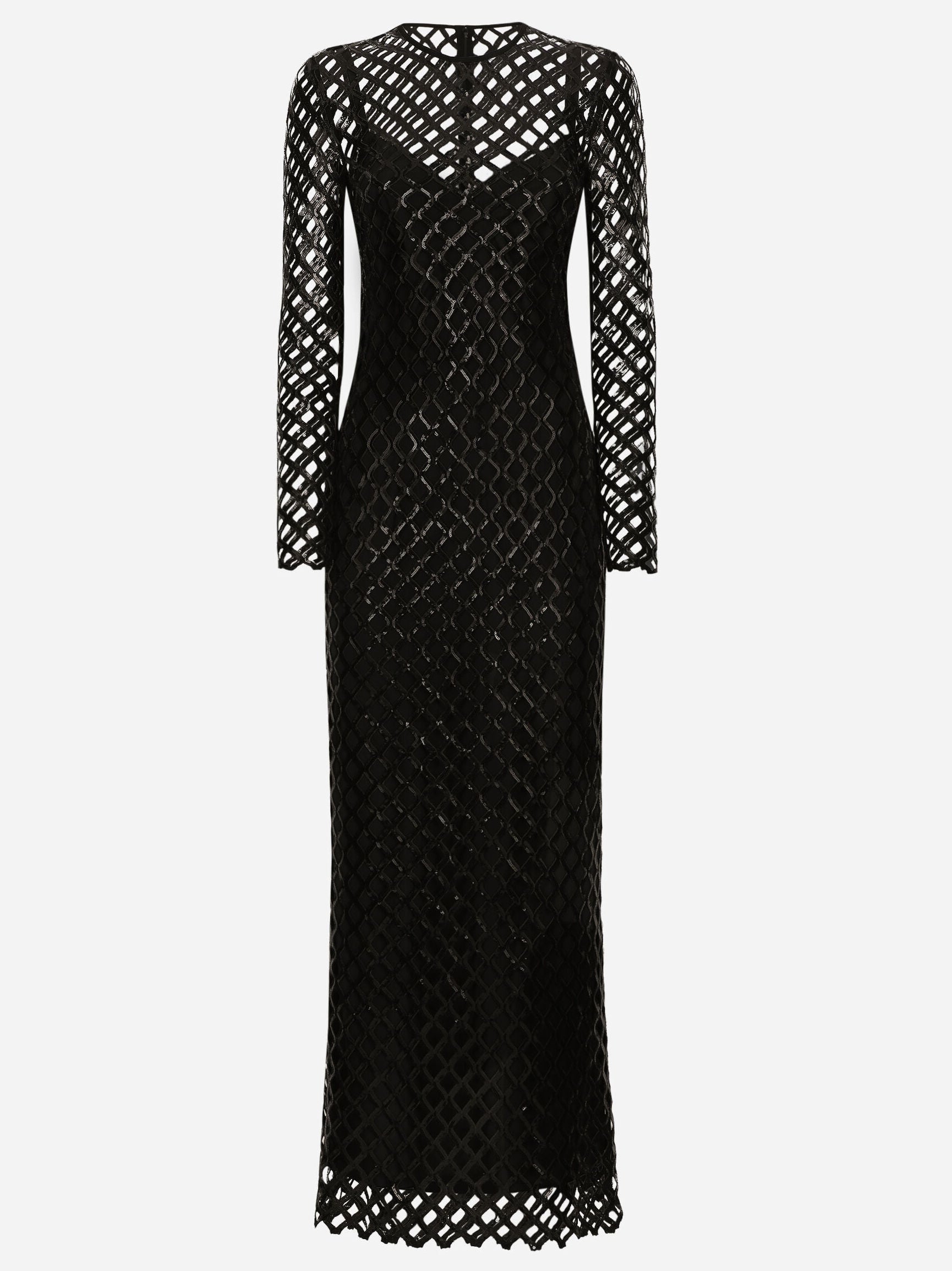 Black Sequin Embroidered Net Dress - Dresses