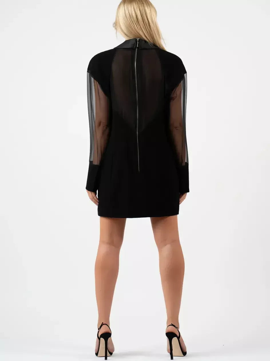 Black Sheer-Paneled Oversize Blazer Dress - Dresses