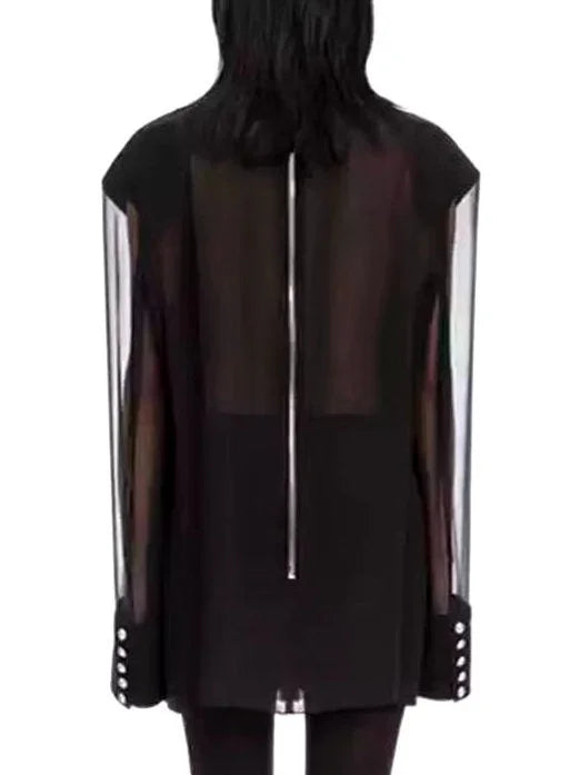 Black Sheer-Paneled Oversize Blazer Dress - Dresses