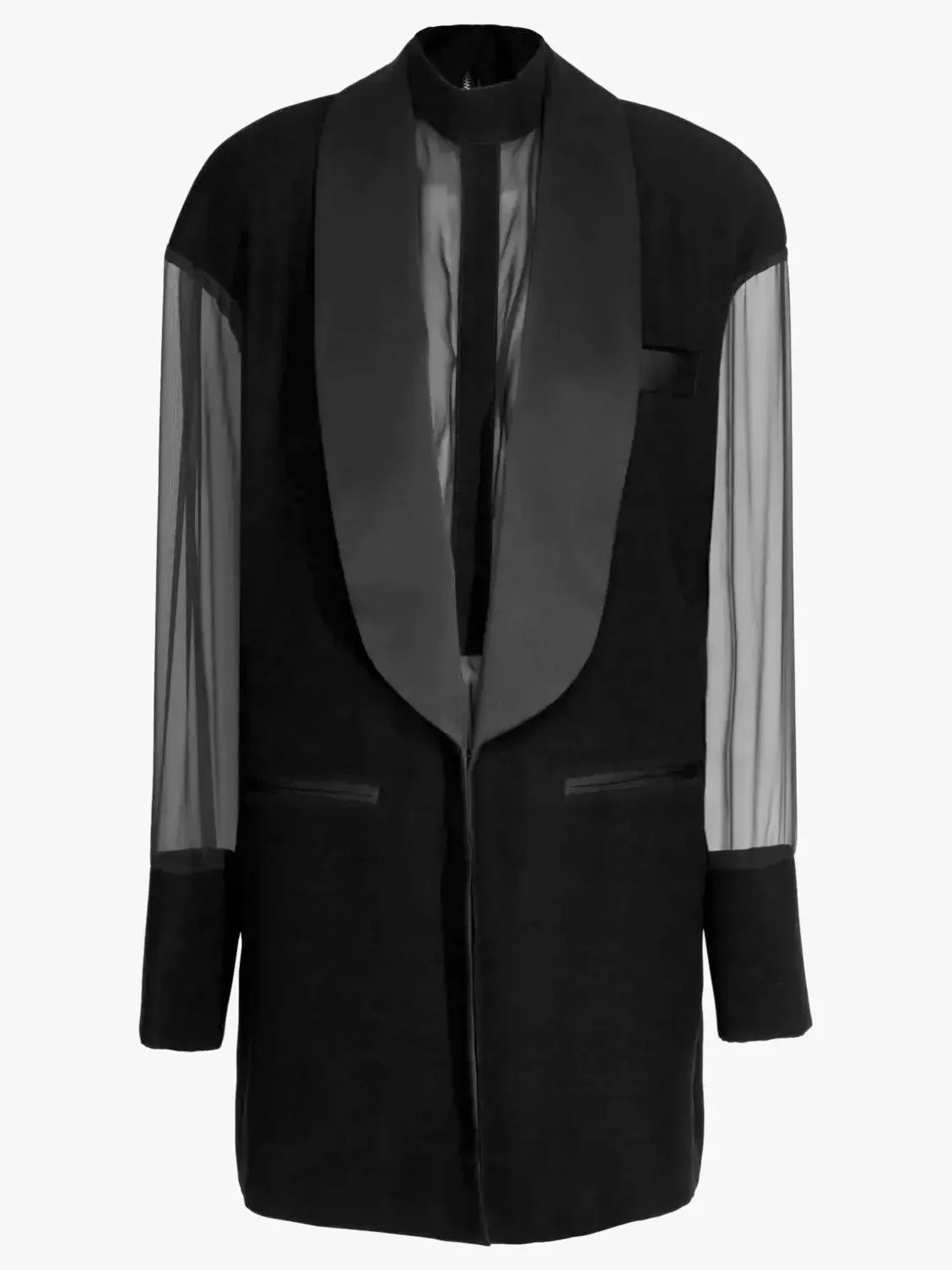 Black Sheer-Paneled Oversize Blazer Dress - Dresses