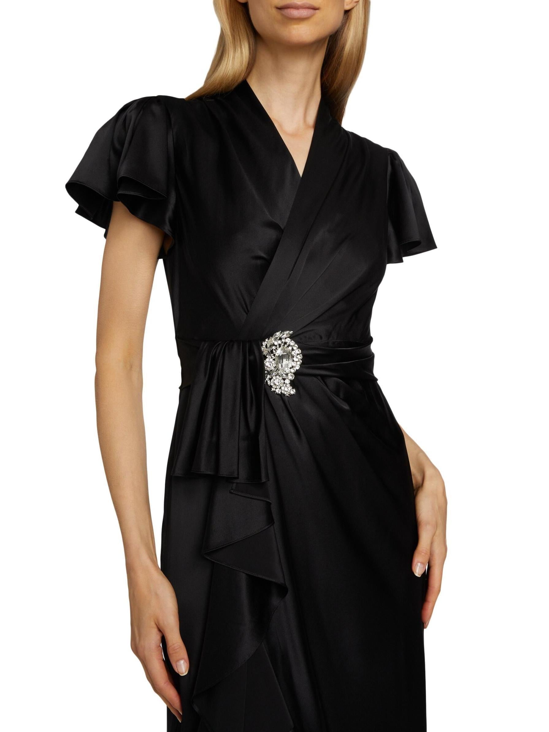 Black Silk Wrap Midi Dress - Dresses