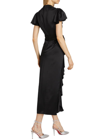Black Silk Wrap Midi Dress - Dresses