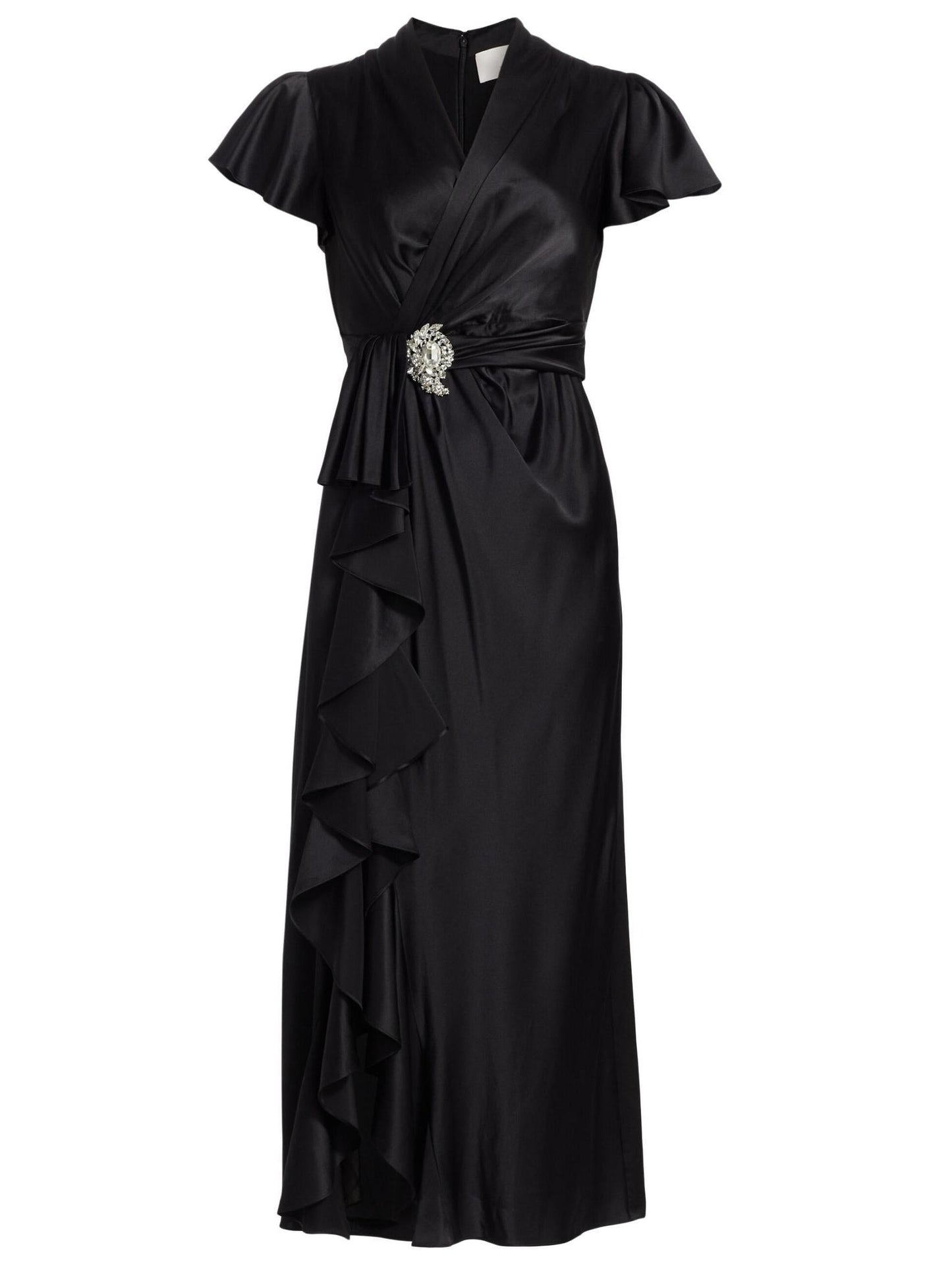 Black Silk Wrap Midi Dress - S - Dresses