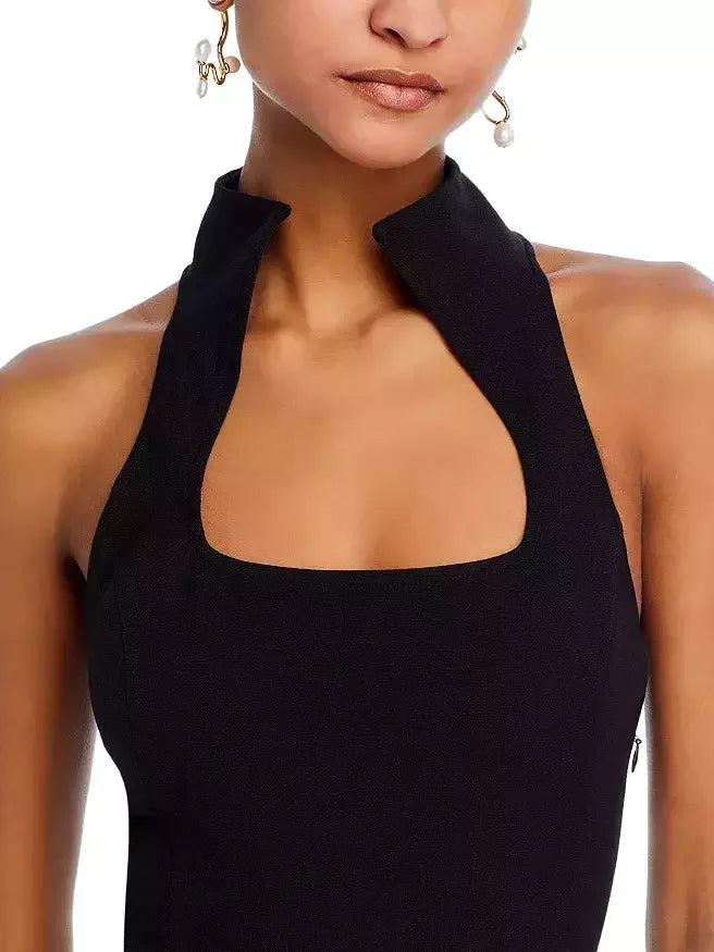 Black Sleeveless Mini Dress with Square Collar - Dresses