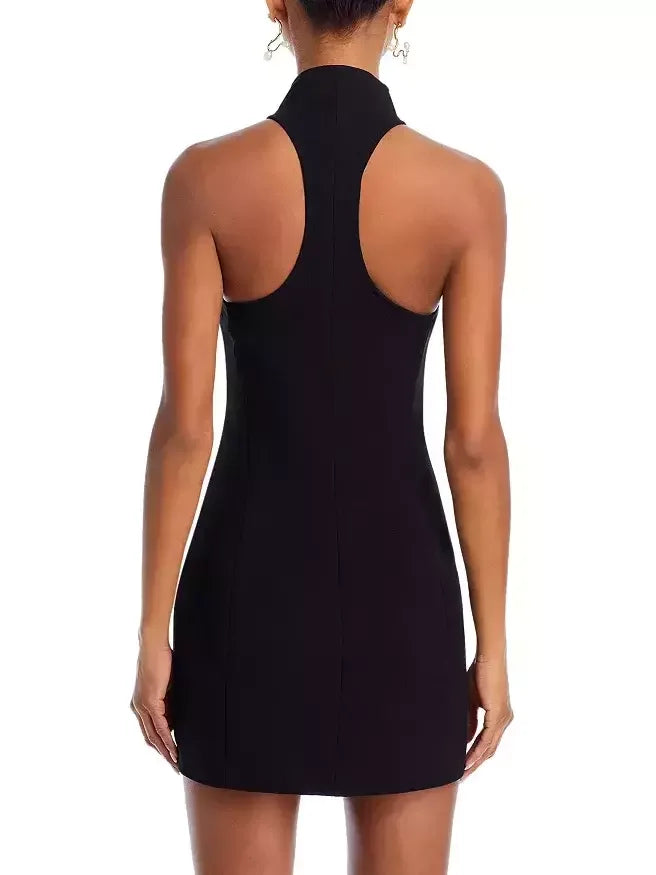 Black Sleeveless Mini Dress with Square Collar - Dresses