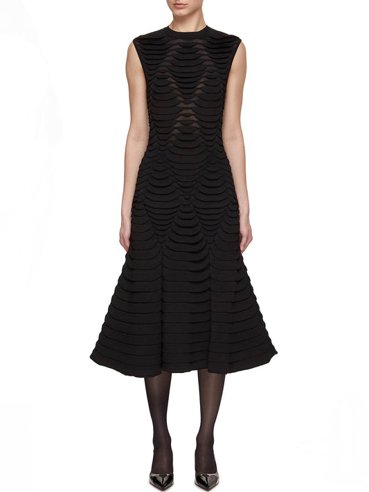 Black Snake-Effect Knit High-Neck Sleeveless Midi Dress - Dresses