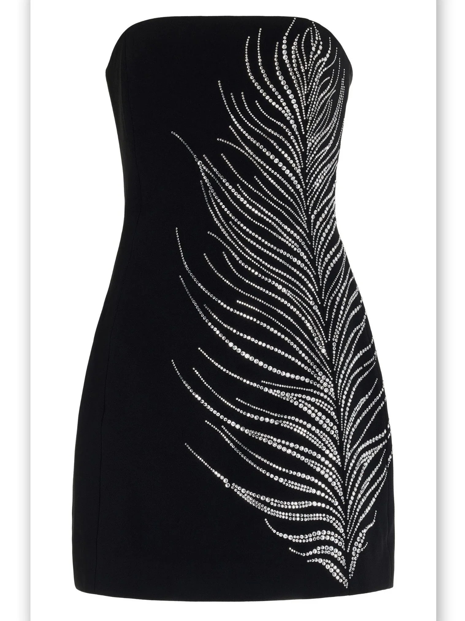 Black Strapless Beaded Feather-Embellished Mini Dress - Dresses