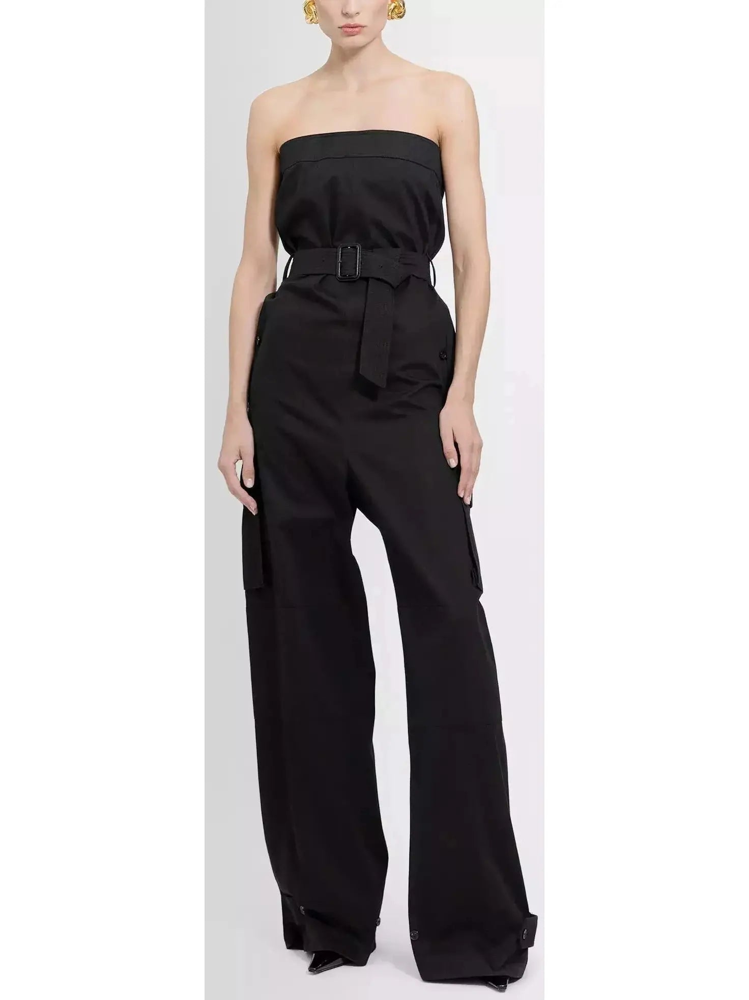 Black Strapless Jumpsuit in Cotton Drill - small - Suits & Sets