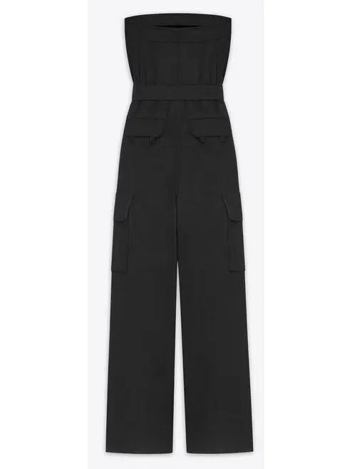 Black Strapless Jumpsuit in Cotton Drill - Suits & Sets