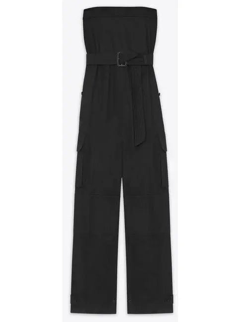 Black Strapless Jumpsuit in Cotton Drill - Suits & Sets