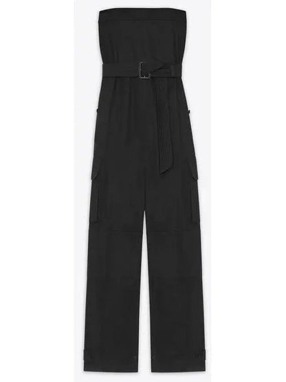 Black Strapless Jumpsuit in Cotton Drill - Suits & Sets