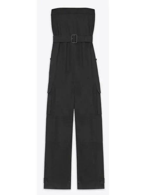 Black Strapless Jumpsuit in Cotton Drill - Suits & Sets