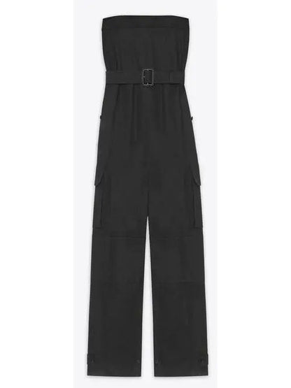 Black Strapless Jumpsuit in Cotton Drill - Suits & Sets