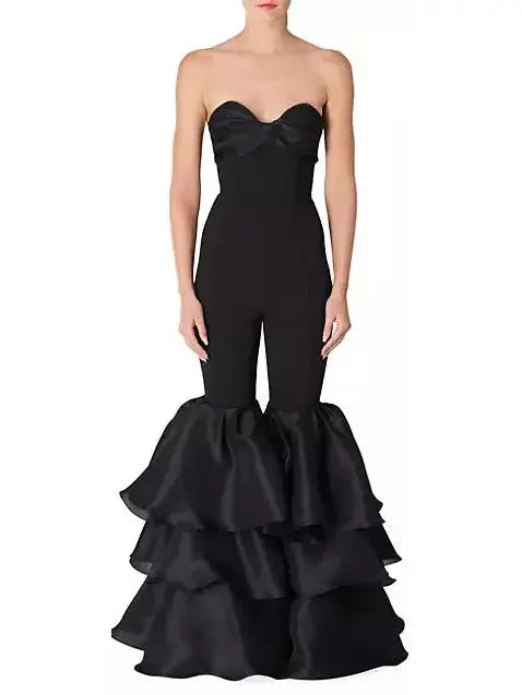 Black Strapless Ruffled-Leg Jumpsuit - small - Suits & Sets