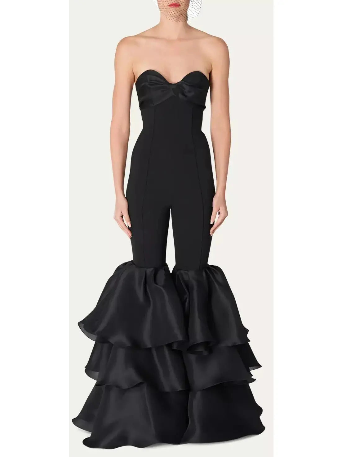 Black Strapless Ruffled-Leg Jumpsuit - Suits & Sets