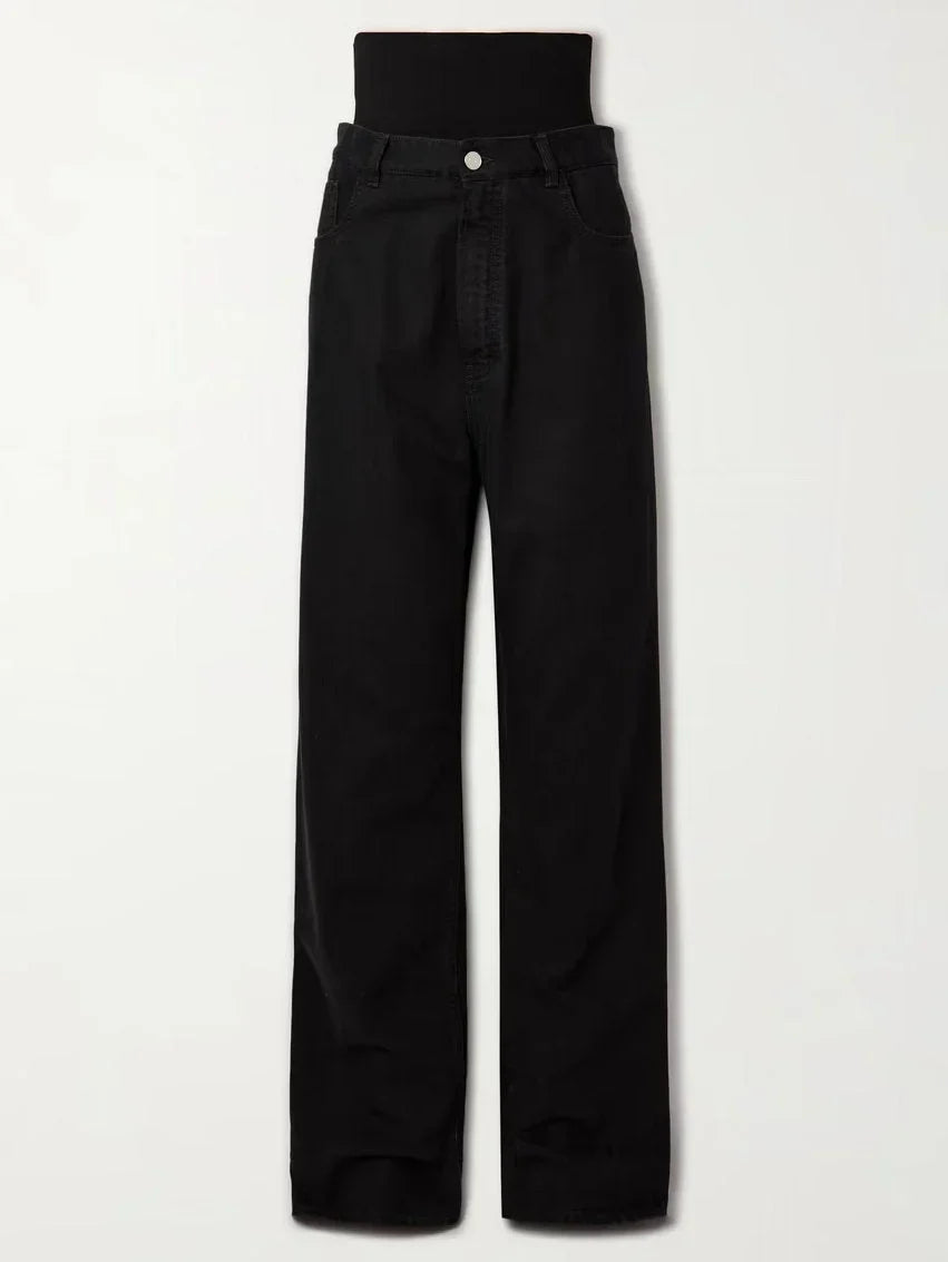 Black Stretch Knit-Trim Jeans - Jeans & Pants