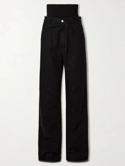 Black Stretch Knit-Trim Jeans - Jeans & Pants