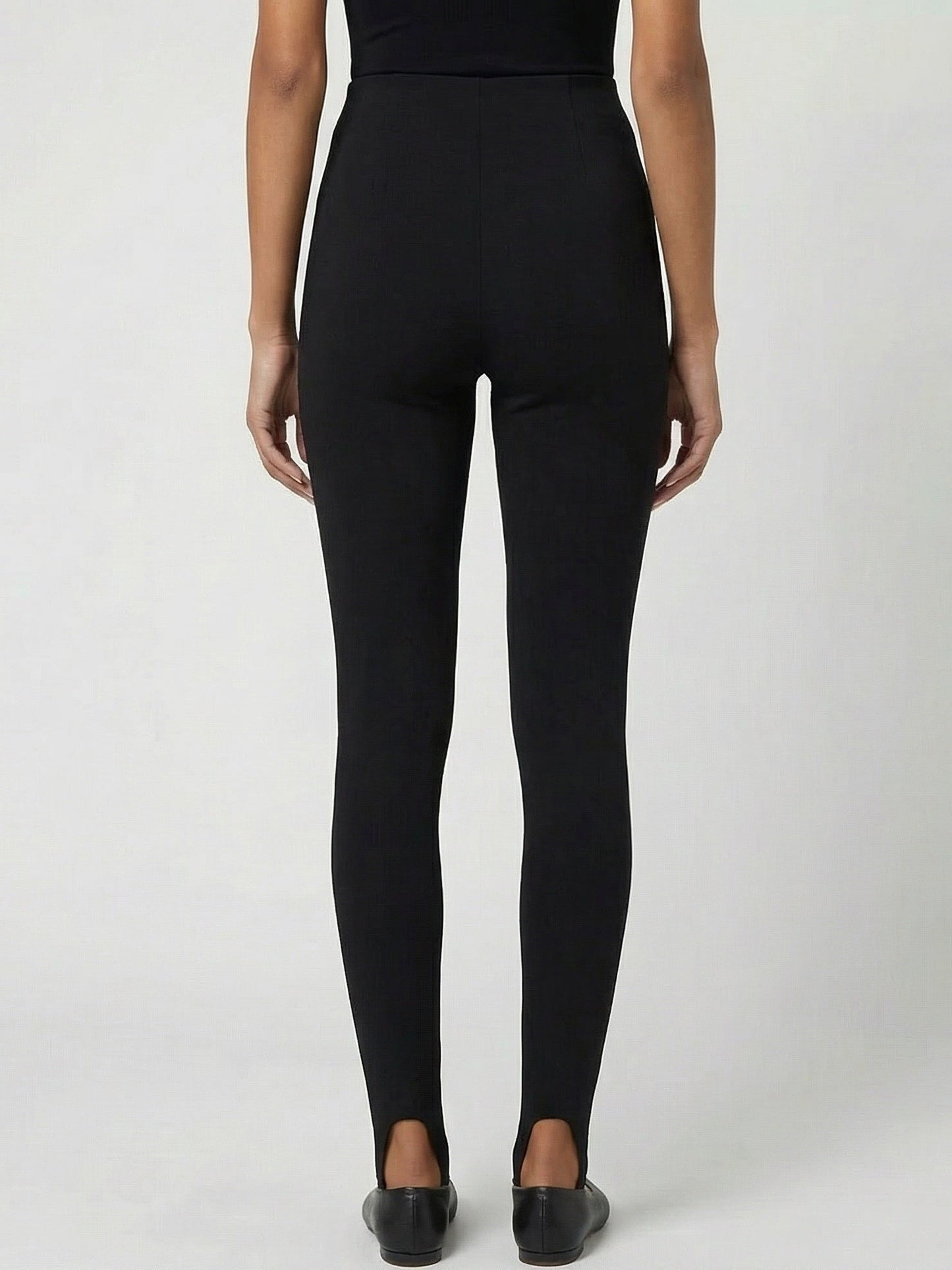 Black Stretch Stirrup Pants with Gold Zip Details - Jeans & Pants