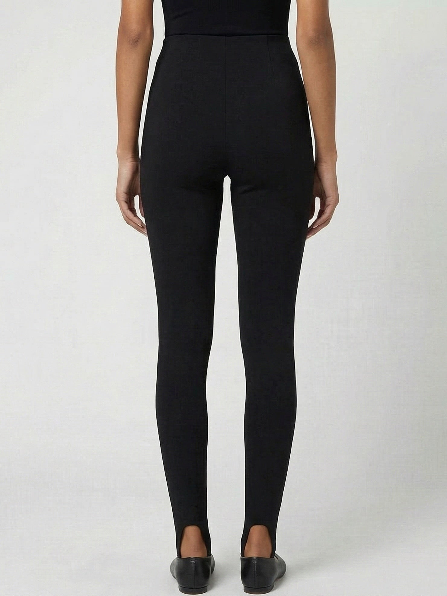 Black Stretch Stirrup Pants with Gold Zip Details - Jeans & Pants