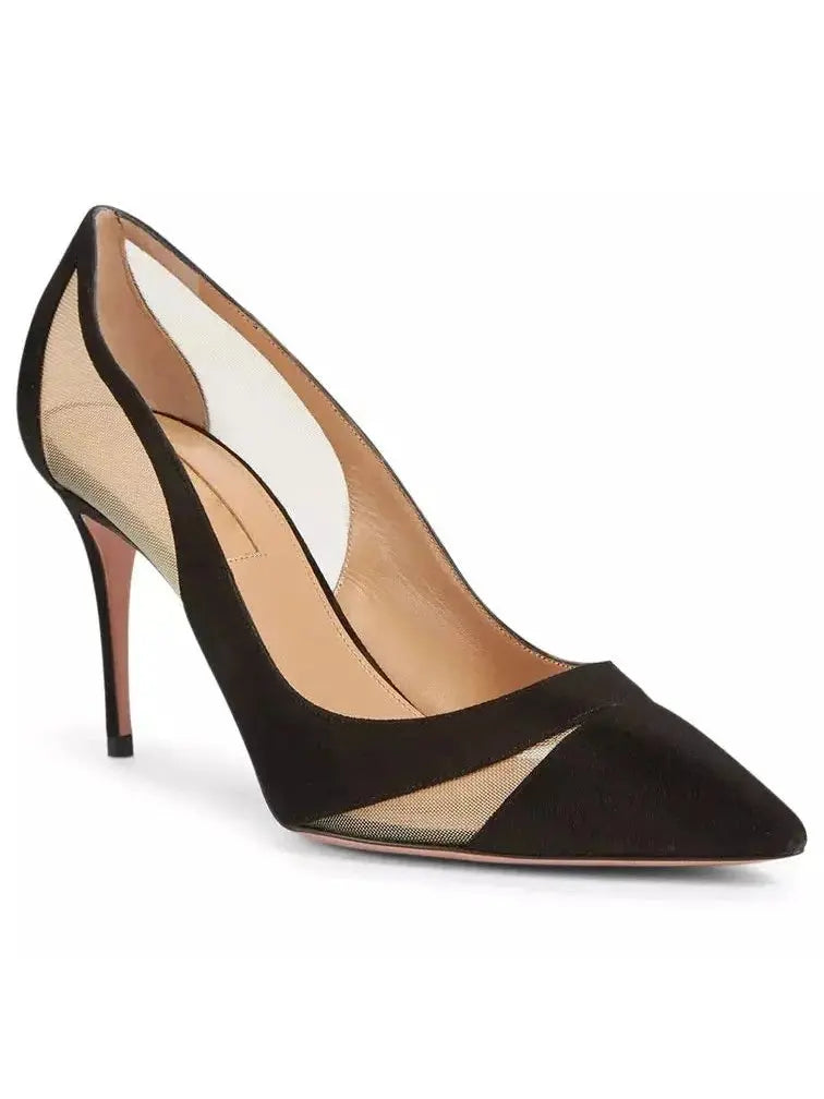 Black Suede and Mesh Pumps - Footwear