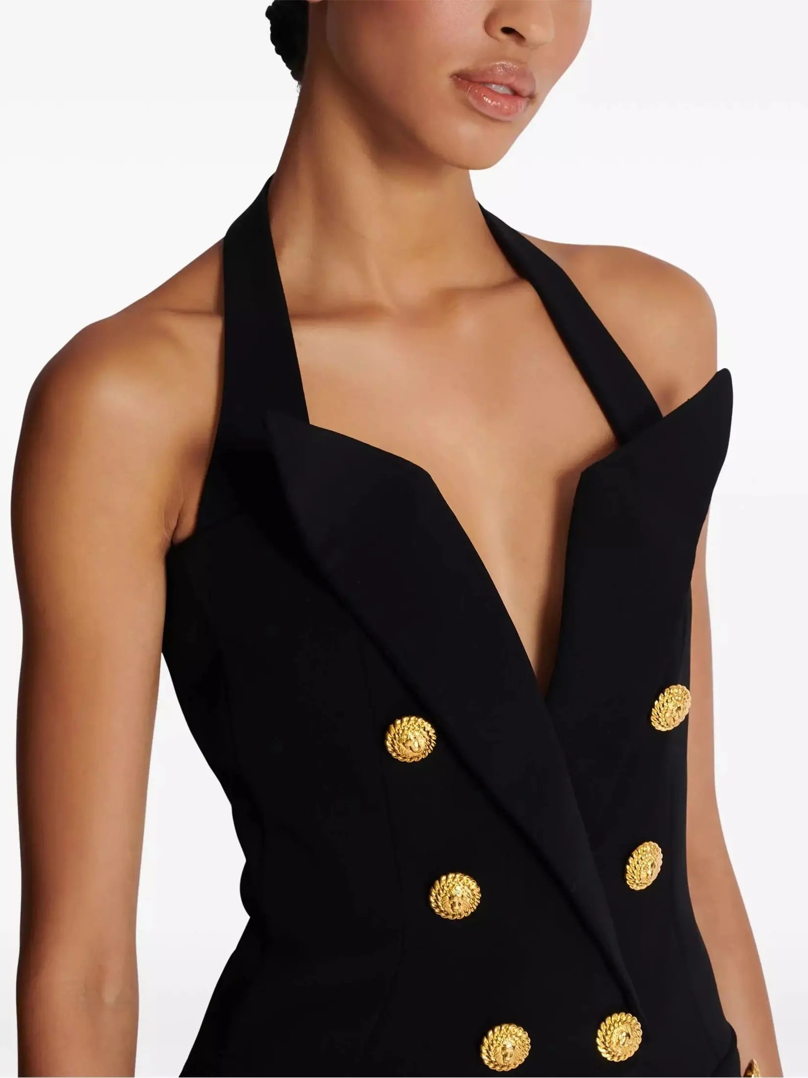 Black Tailored Double-Breasted Halterneck Vest Top - Tops