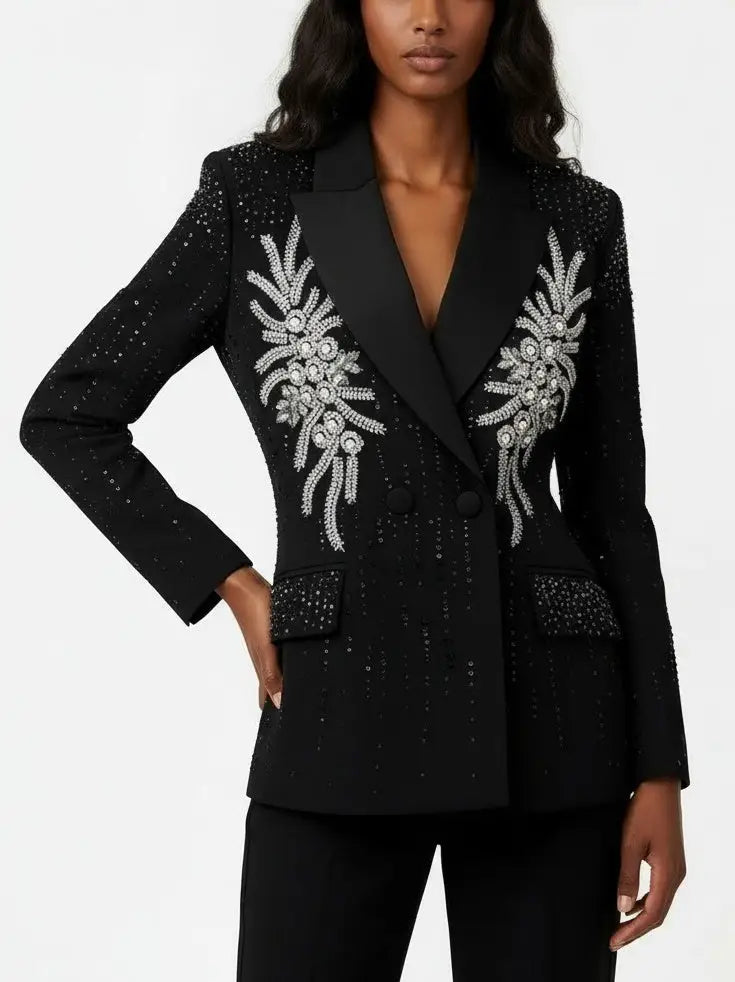 Black Tailored Embellished Blazer - Jackets
