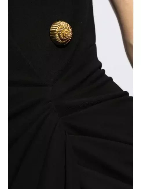 Black Tailored Ruched Long Dress - Dresses