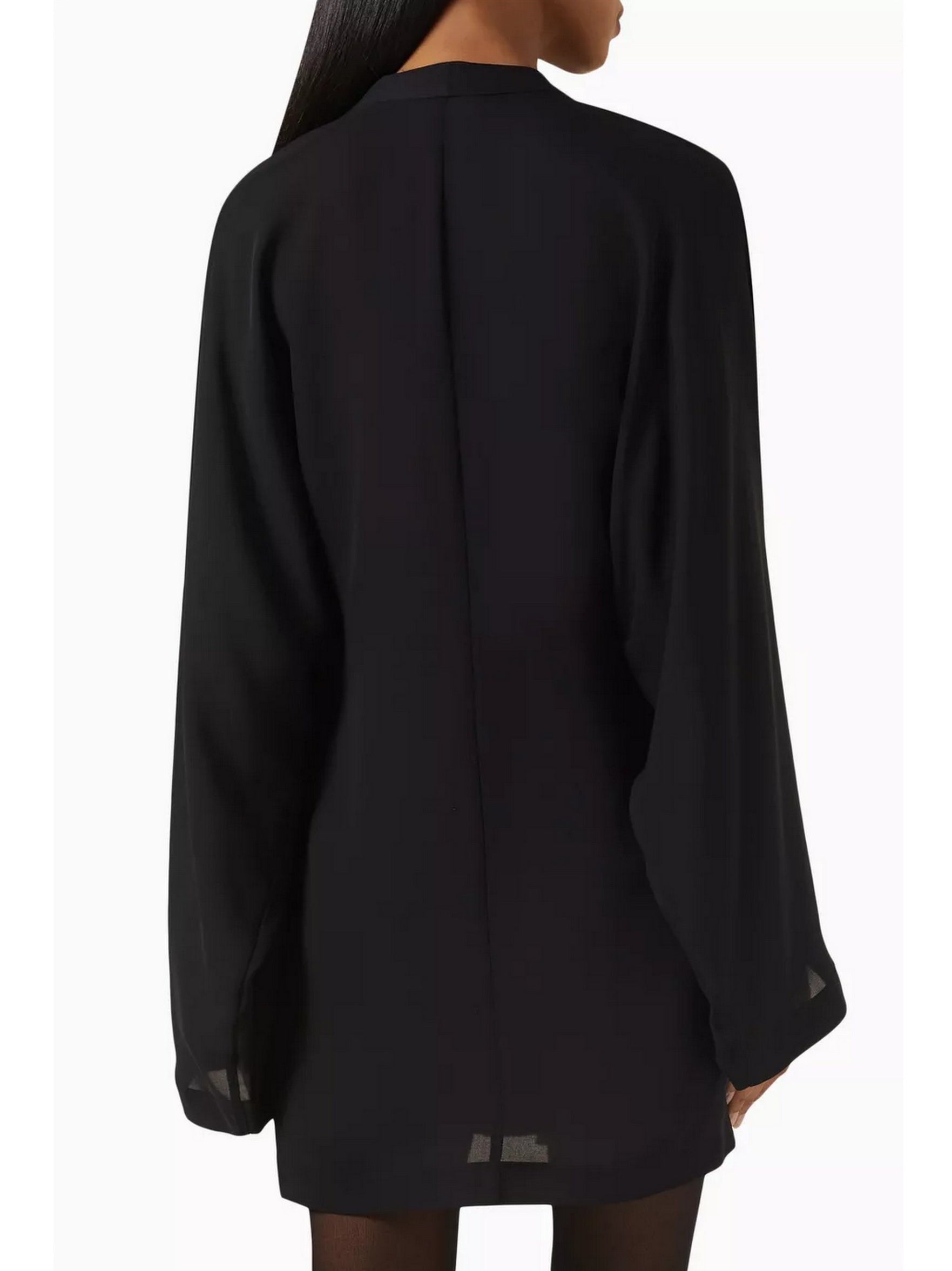 Black V-Neck Tie-Front Oversized Blouse - Tops