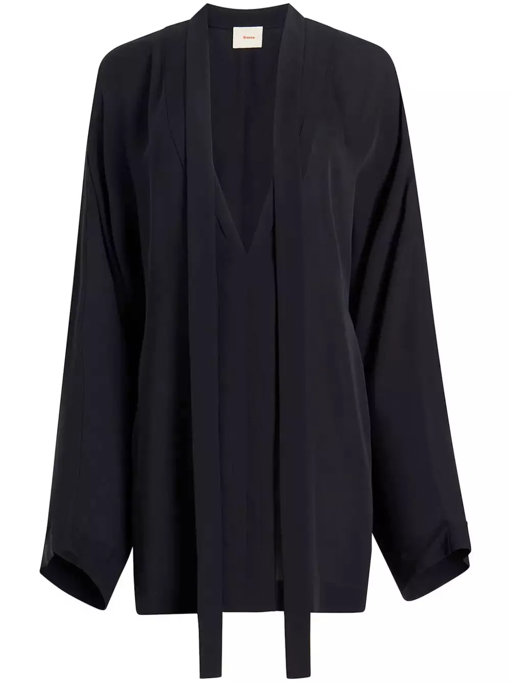 Black V-Neck Tie-Front Oversized Blouse - Tops