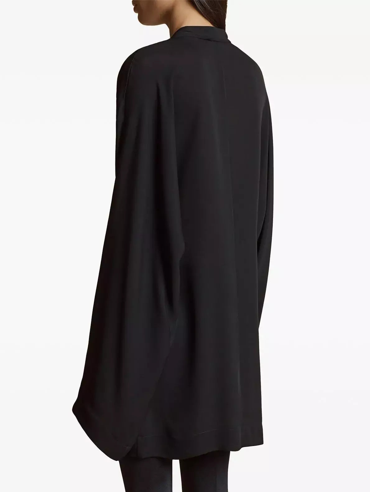 Black V-Neck Tie-Front Oversized Blouse - Tops