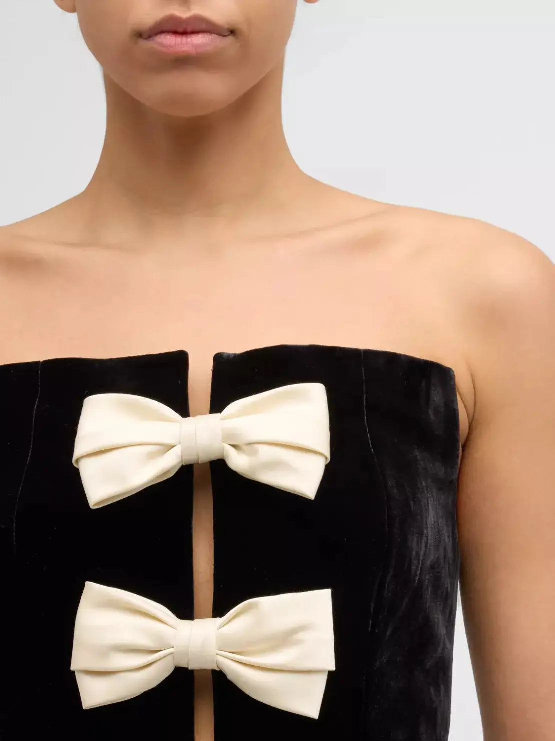 Black Velvet Corset-Top with Bow-Embellishment - Tops