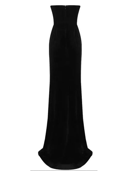 Black Velvet & Crystal Strapless Gown - Dresses