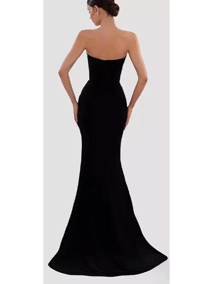 Black Velvet & Crystal Strapless Gown - Dresses