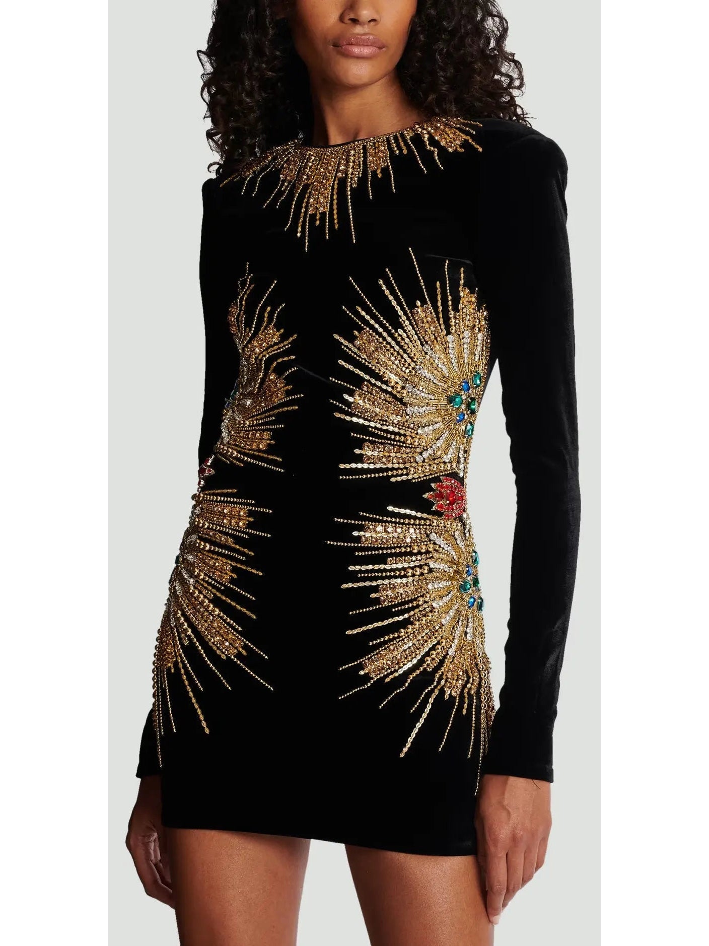 Black Velvet Dress with Pearl and Sequin Embroidery - Dresses