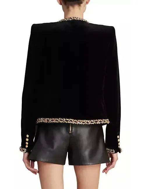 Black Velvet Jacket with Gold Sequin Embroidery - Jackets